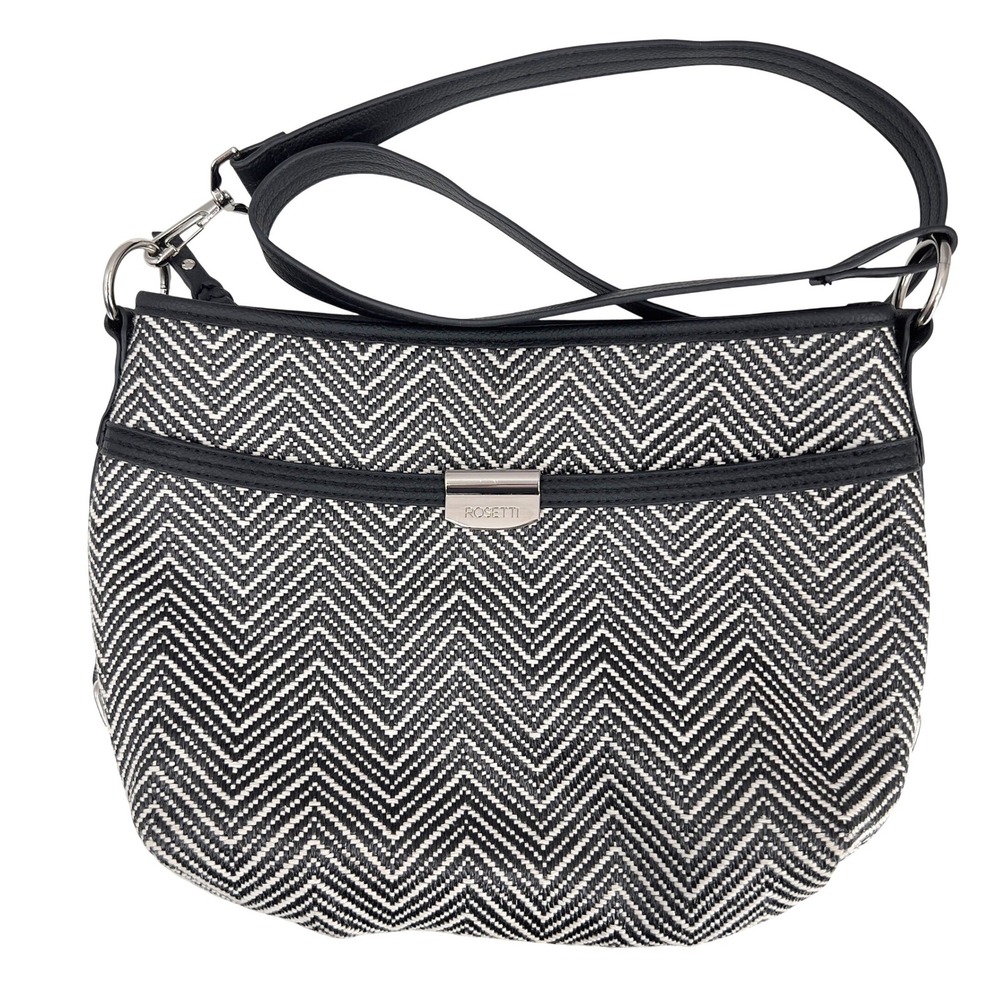 Rosetti Black White Chevron Herringbone Woven‎ Crossbody Shoulder Bag